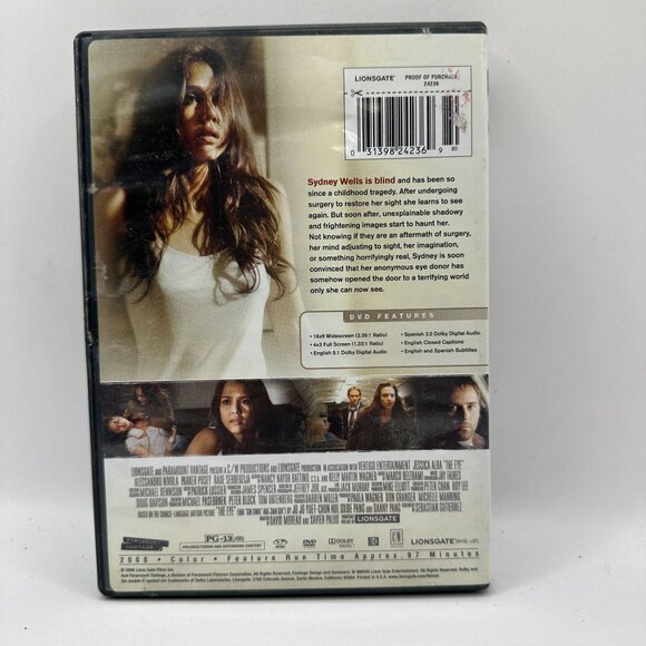 The Eye DVD Jessica Alba Widescreen & Full Screen Lionsgate 2008 Horror Thriller - Picture 2 of 3